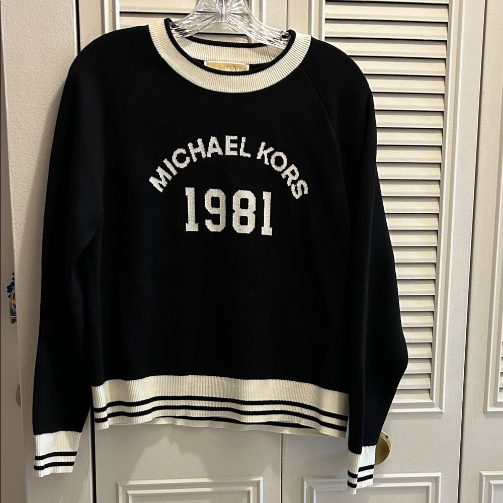 Michael Kors 1981 Black Sweater with White Accents. NWT